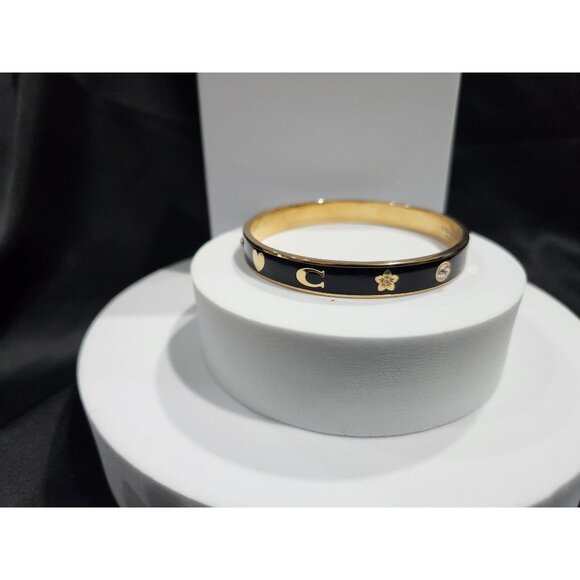 Coach Motif Bangle Bracelet F87950 (Black Enamel / Gold Tone) - Picture 4 of 7
